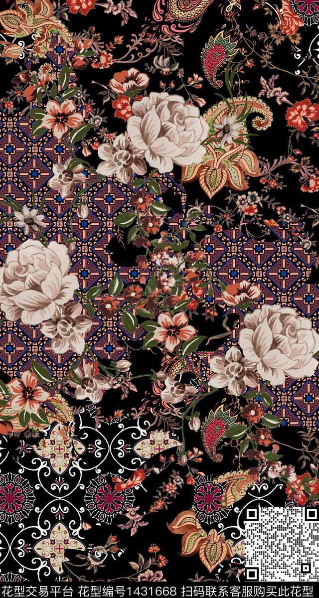 时尚民族风花卉数码印花华亿平台下载（图片编号: 1431668） - 瓦栏（Walan）