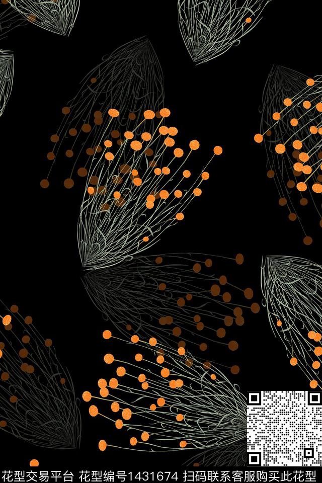 花卉香云纱大牌风数码印花华亿平台下载（图片编号: 1431674） - 瓦栏（Walan）