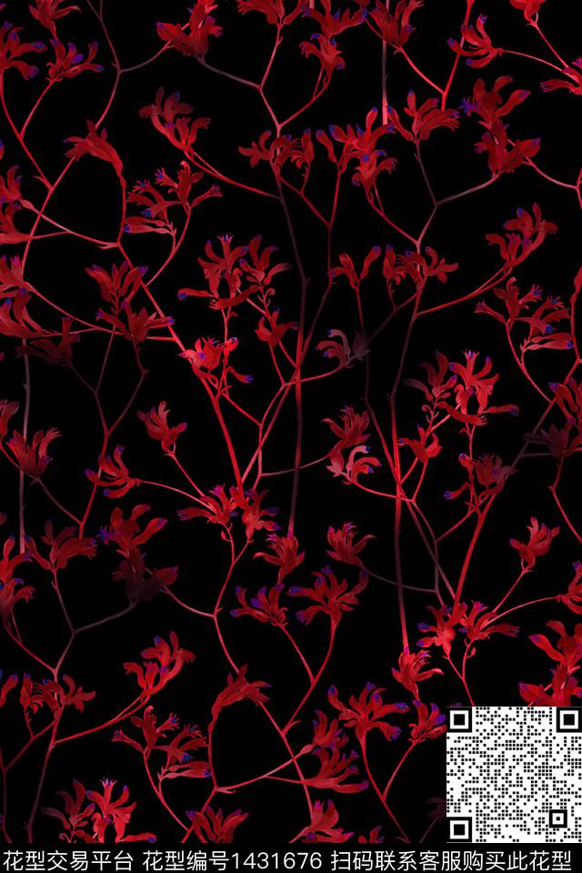 花卉香云纱大牌风数码印花华亿平台下载（图片编号: 1431676） - 瓦栏（Walan）