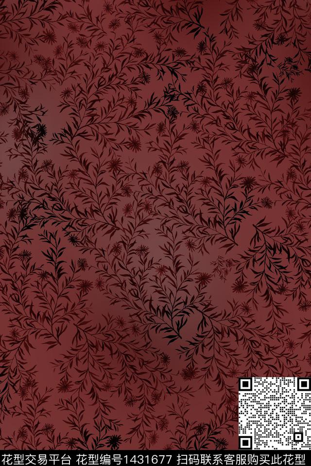 花卉香云纱大牌风数码印花华亿平台下载（图片编号: 1431677） - 瓦栏（Walan）