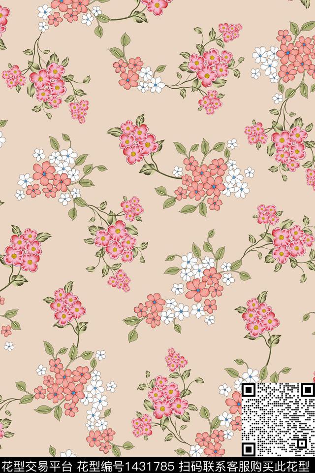 清爽底花卉大牌风真丝数码印花华亿平台下载（图片编号: 1431785） - 瓦栏（Walan）