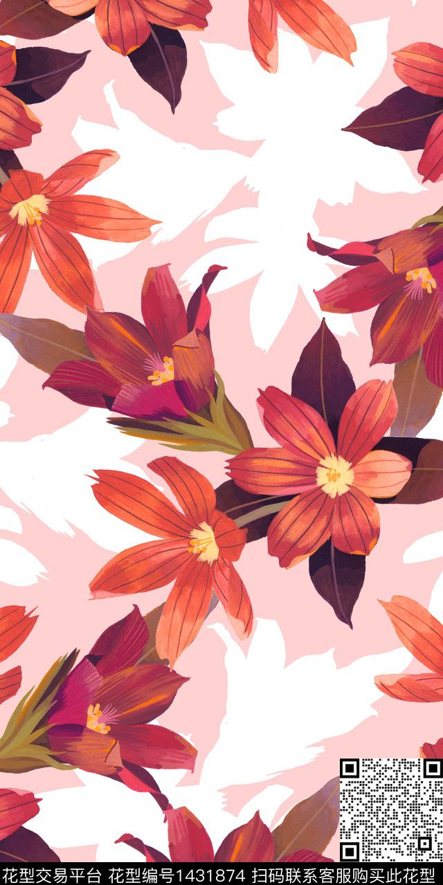 香云纱真丝洋阳---花卉数码印花华亿平台下载（图片编号: 1431874） - 瓦栏（Walan）