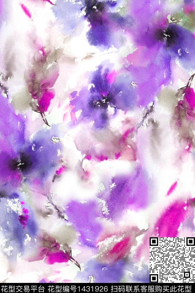 肌理花卉真丝数码印花华亿平台下载（图片编号: 1431926） - 瓦栏（Walan）