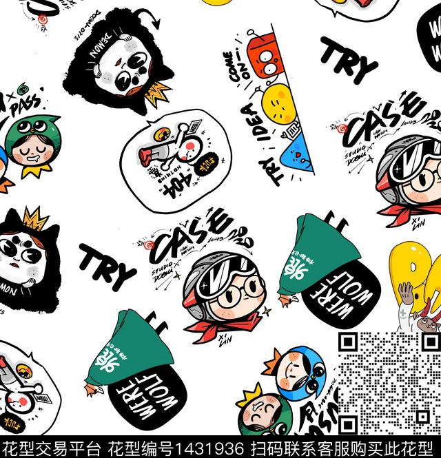 涂鸦字母卡通动物数码印花华亿平台下载（图片编号: 1431936） - 瓦栏（Walan）