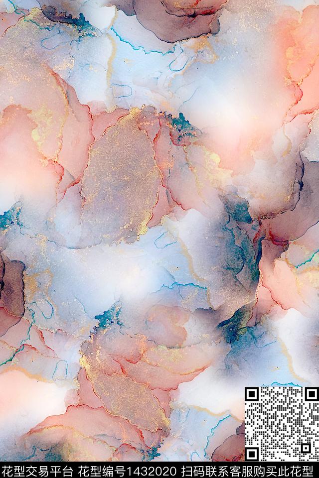 肌理抽象花卉扎染华亿平台数码印花华亿平台下载（图片编号: 1432020） - 瓦栏（Walan）