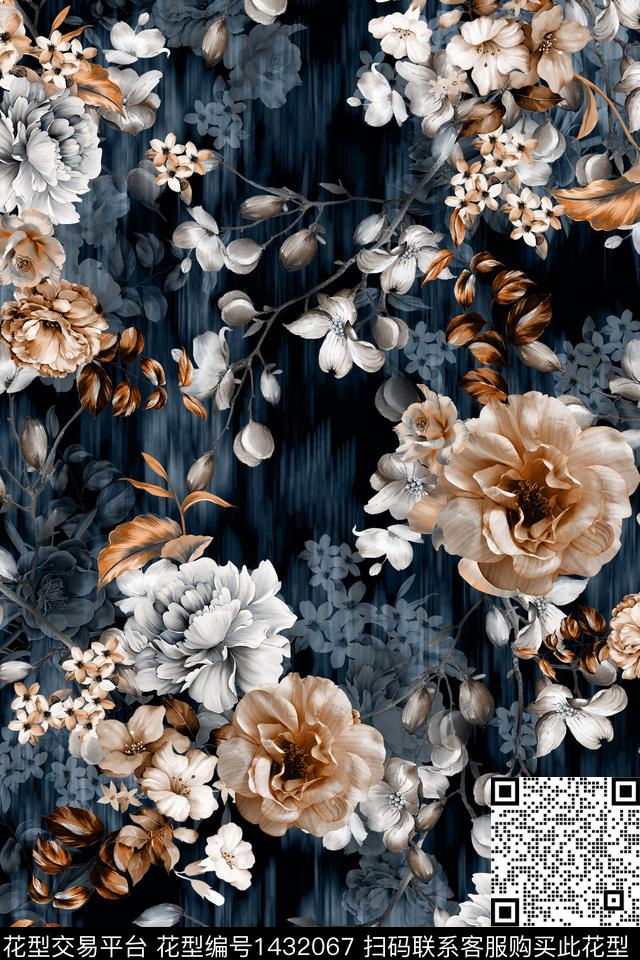 时尚花卉香云纱数码印花华亿平台下载（图片编号: 1432067） - 瓦栏（Walan）
