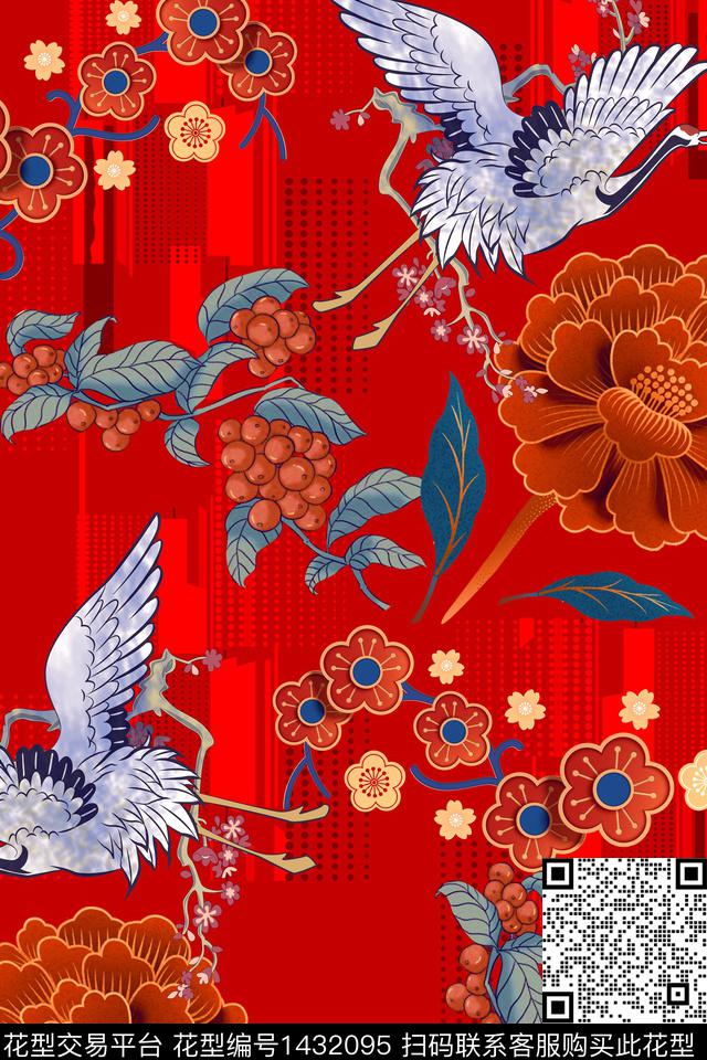 仙鹤真丝中国风华亿平台数码印花华亿平台下载（图片编号: 1432095） - 瓦栏（Walan）