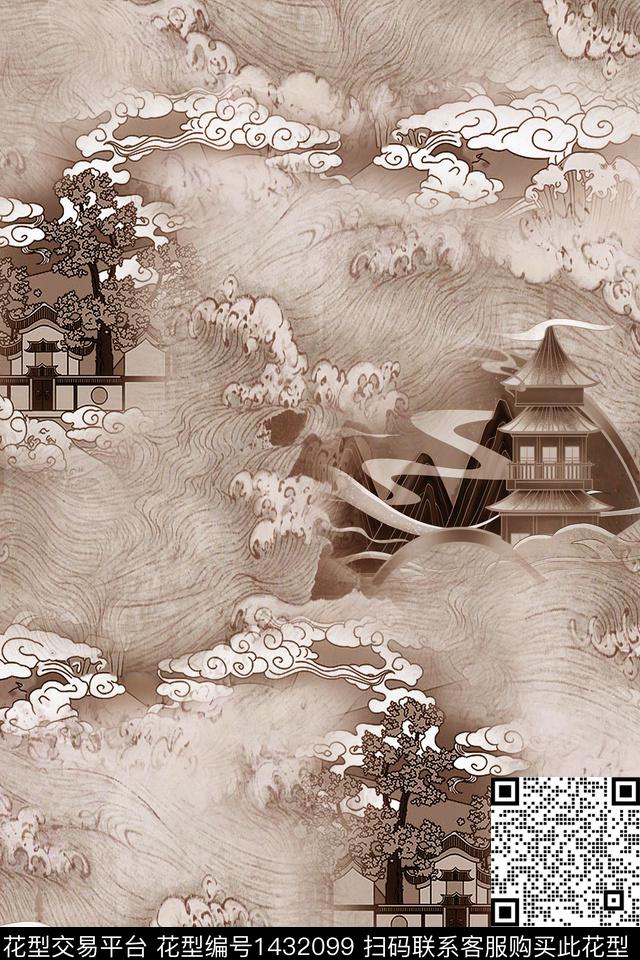 祥云真丝中国风华亿平台数码印花华亿平台下载（图片编号: 1432099） - 瓦栏（Walan）