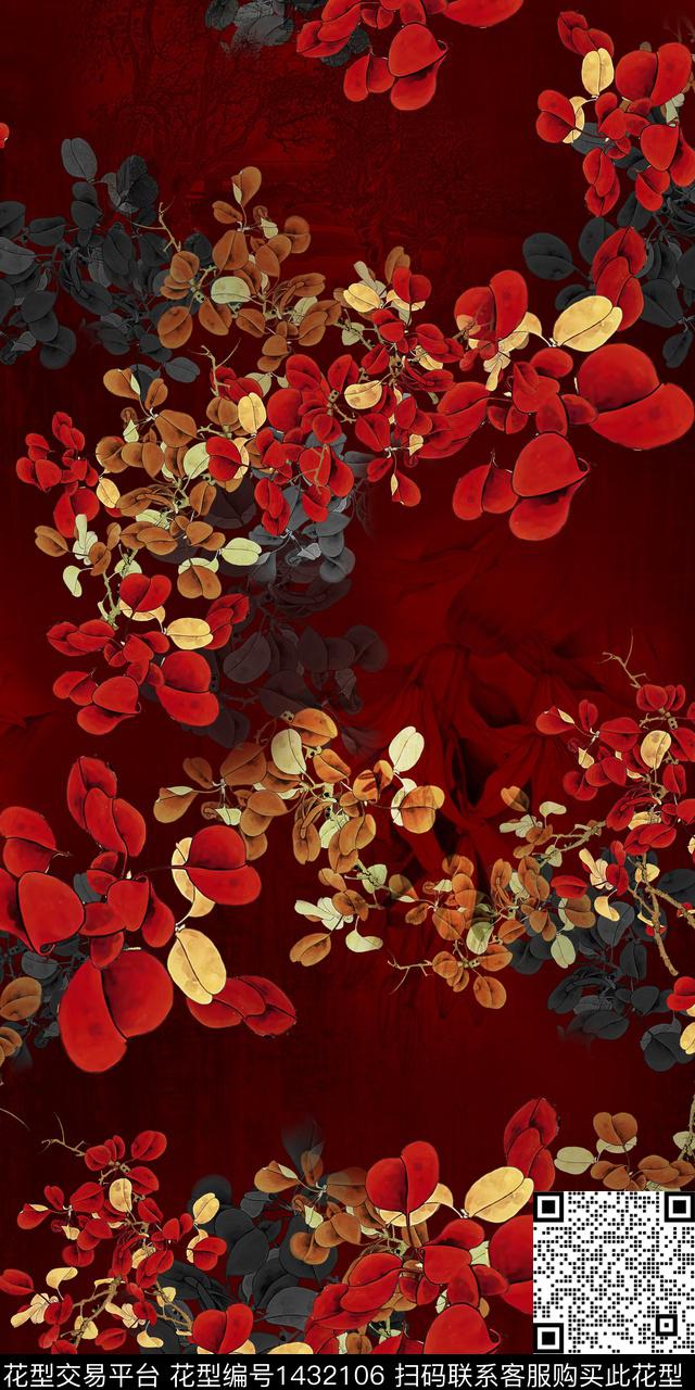 数码华亿平台花卉香云纱数码印花华亿平台下载（图片编号: 1432106） - 瓦栏（Walan）