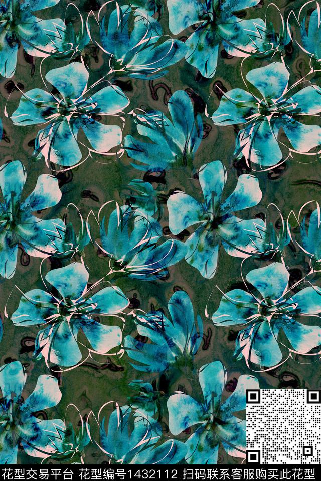 绿植树叶民族风花卉数码印花华亿平台下载（图片编号: 1432112） - 瓦栏（Walan）