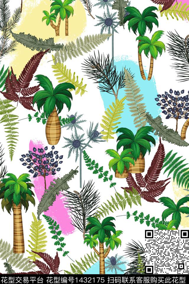 树热带华亿平台绿植树叶数码印花华亿平台下载（图片编号: 1432175） - 瓦栏（Walan）