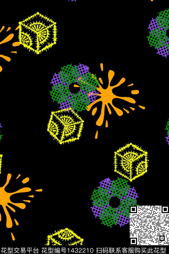 线条几何泼墨传统印花华亿平台下载（图片编号: 1432210） - 瓦栏（Walan）