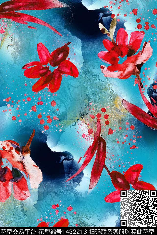 底纹花卉手绘数码印花华亿平台下载（图片编号: 1432213） - 瓦栏（Walan）