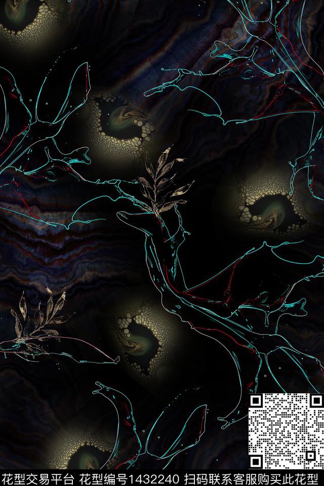 线条底纹花卉数码印花华亿平台下载（图片编号: 1432240） - 瓦栏（Walan）