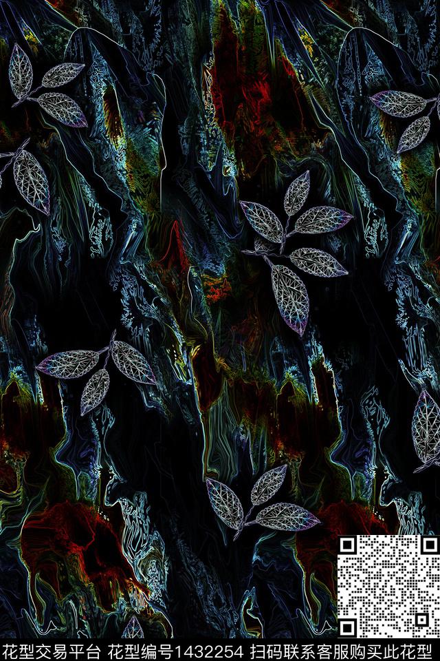 线条底纹花卉数码印花华亿平台下载（图片编号: 1432254） - 瓦栏（Walan）