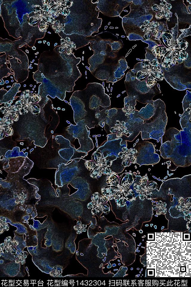 线条底纹花卉数码印花华亿平台下载（图片编号: 1432304） - 瓦栏（Walan）