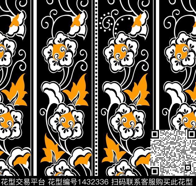 数码华亿平台线条卷草数码印花华亿平台下载（图片编号: 1432336） - 瓦栏（Walan）