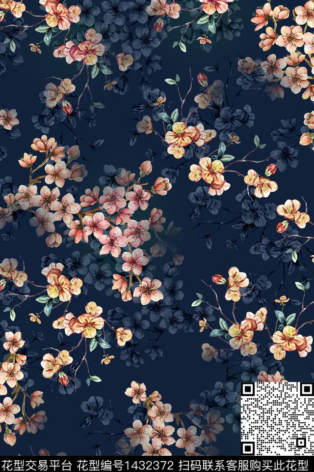 花卉香云纱大牌风数码印花华亿平台下载（图片编号: 1432372） - 瓦栏（Walan）