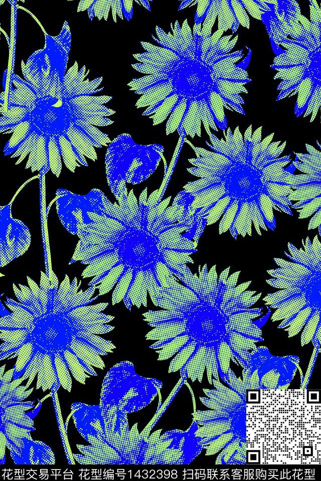 向日葵抽象花卉男装数码印花华亿平台下载（图片编号: 1432398） - 瓦栏（Walan）