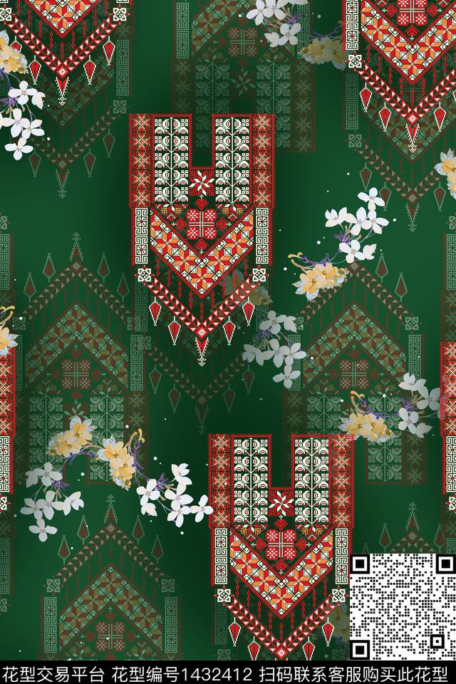绿植树叶民族花卉香云纱数码印花华亿平台下载（图片编号: 1432412） - 瓦栏（Walan）