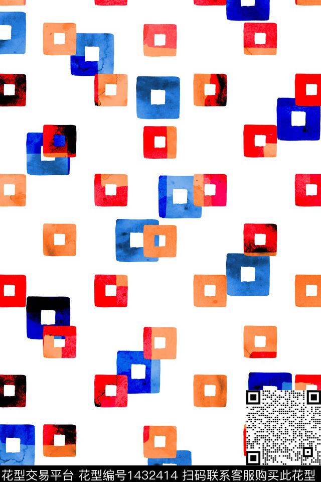 几何定位水彩肌理传统印花华亿平台下载（图片编号: 1432414） - 瓦栏（Walan）