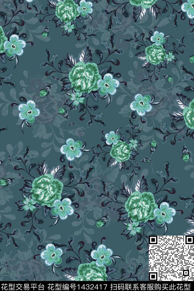 复古花卉大牌风数码印花华亿平台下载（图片编号: 1432417） - 瓦栏（Walan）