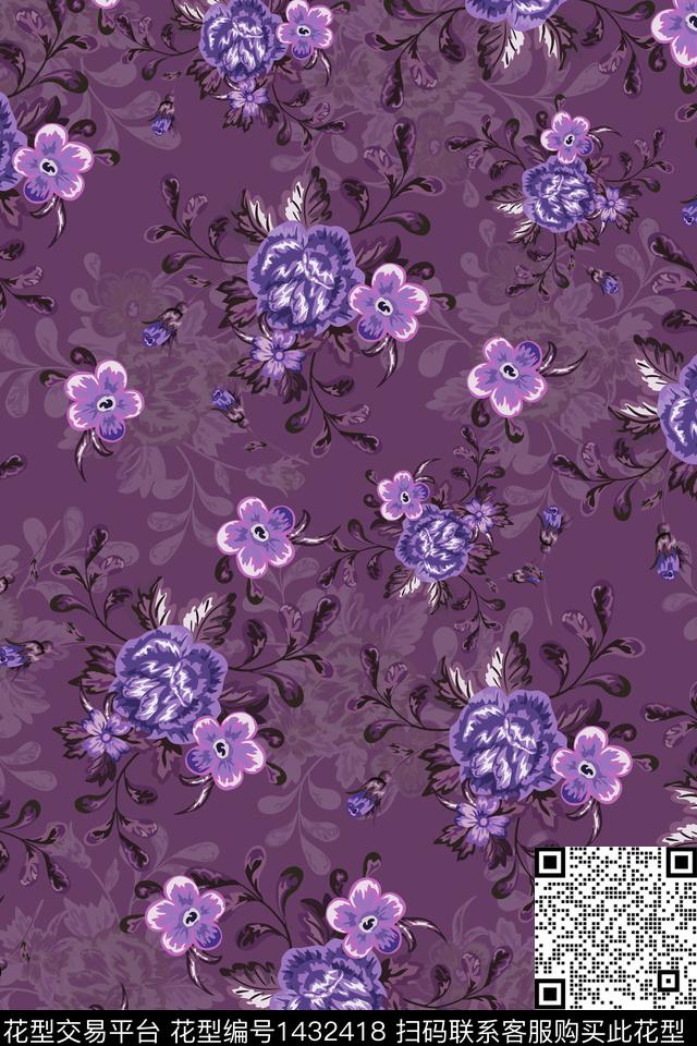 复古花卉大牌风数码印花华亿平台下载（图片编号: 1432418） - 瓦栏（Walan）