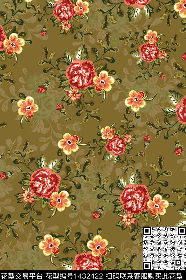 复古花卉大牌风数码印花华亿平台下载（图片编号: 1432422） - 瓦栏（Walan）