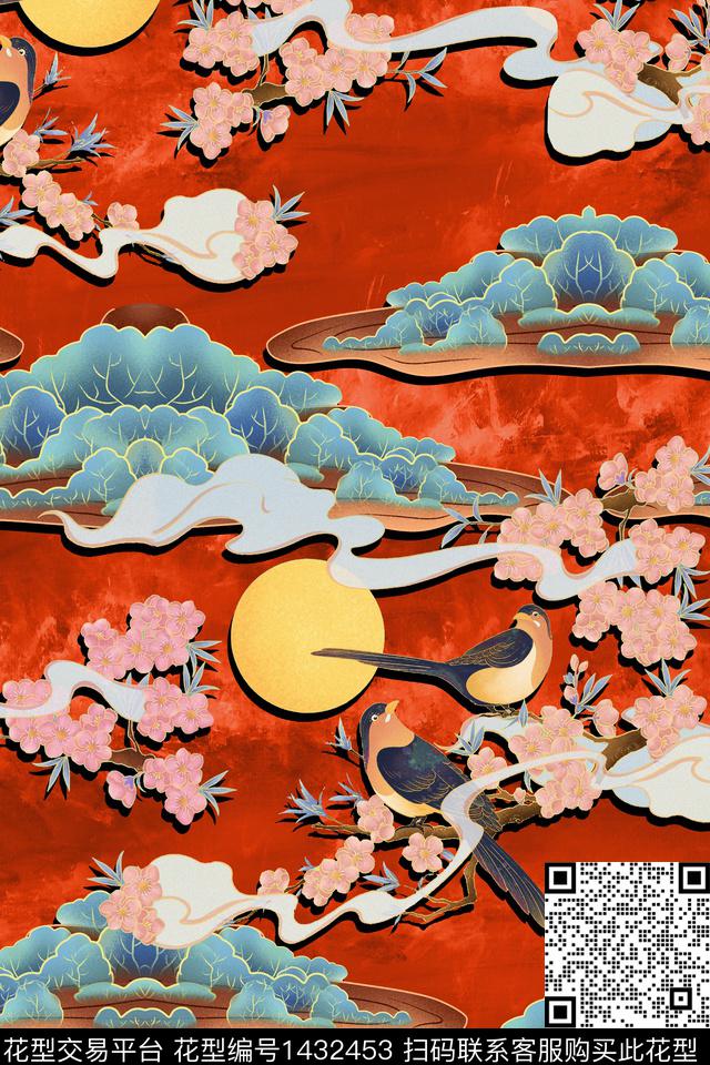 香云纱中国风复古旗袍花数码印花华亿平台下载（图片编号: 1432453） - 瓦栏（Walan）