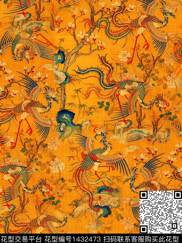 玉兰花祥云女装数码印花华亿平台下载（图片编号: 1432473） - 瓦栏（Walan）