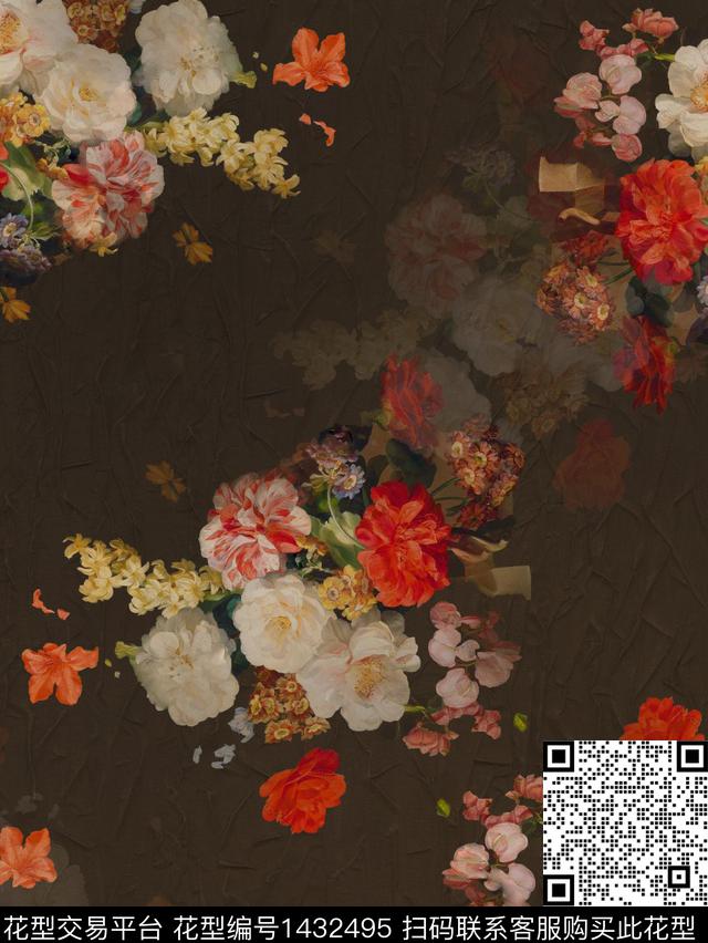 花卉大牌风中国风数码印花华亿平台下载（图片编号: 1432495） - 瓦栏（Walan）