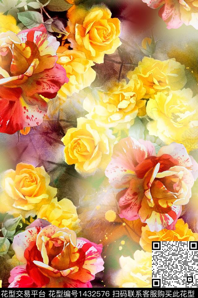 花卉小碎花混合拼接数码印花华亿平台下载（图片编号: 1432576） - 瓦栏（Walan）