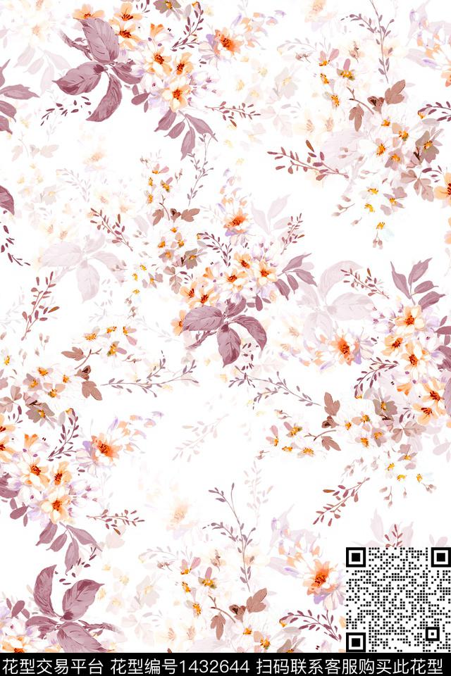 花卉小清新真丝数码印花华亿平台下载（图片编号: 1432644） - 瓦栏（Walan）
