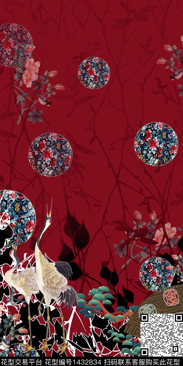 定位花几何花卉数码印花华亿平台下载（图片编号: 1432834） - 瓦栏（Walan）