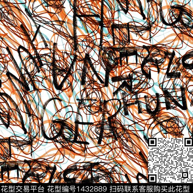 线条涂鸦字母数码印花华亿平台下载（图片编号: 1432889） - 瓦栏（Walan）