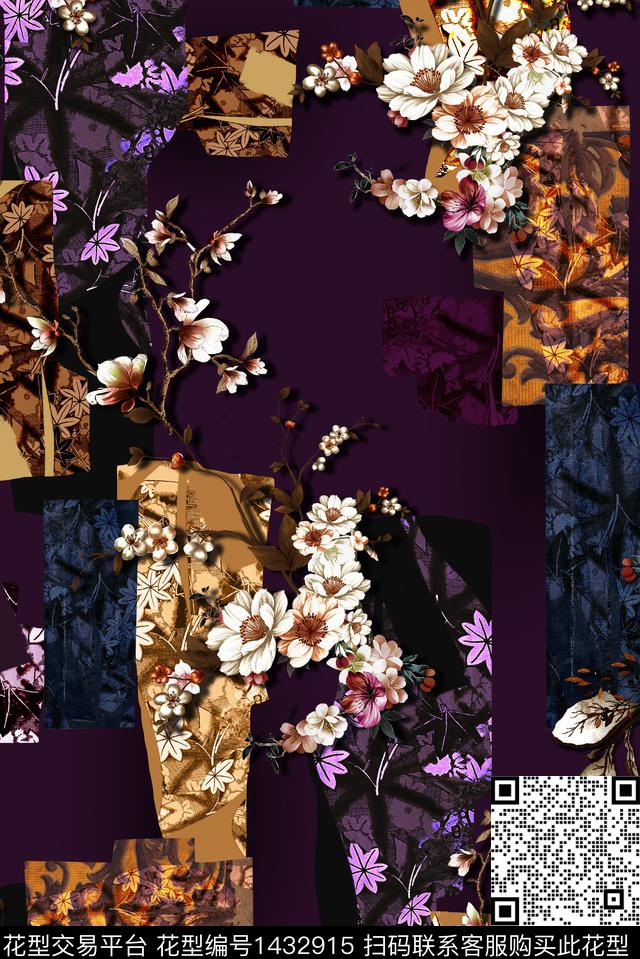 连衣裙香云纱大牌风数码印花华亿平台下载（图片编号: 1432915） - 瓦栏（Walan）