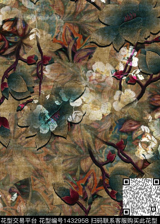 香云纱中老年中国风数码印花华亿平台下载（图片编号: 1432958） - 瓦栏（Walan）