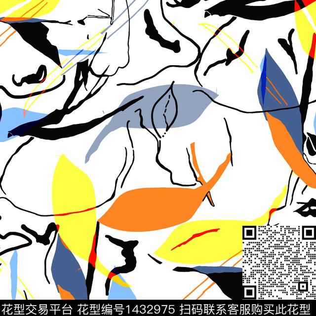 几何抽象花卉清爽底花卉传统印花华亿平台下载（图片编号: 1432975） - 瓦栏（Walan）