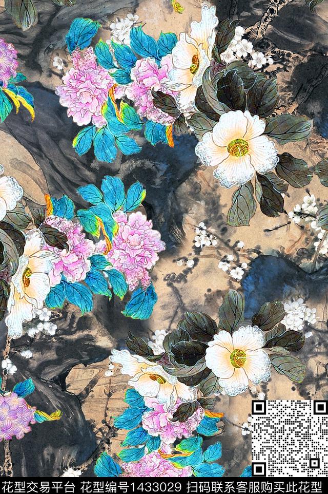 中国风真丝旗袍数码印花华亿平台下载（图片编号: 1433029） - 瓦栏（Walan）