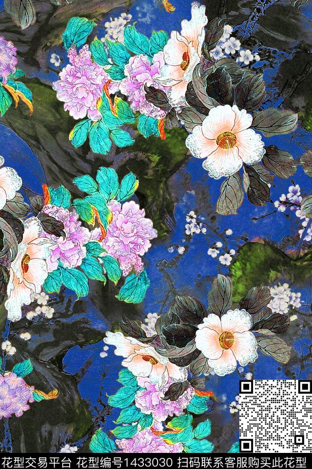 中国风真丝旗袍数码印花华亿平台下载（图片编号: 1433030） - 瓦栏（Walan）