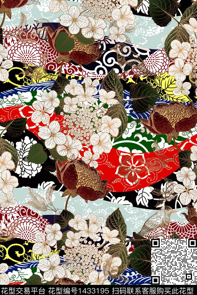 鸟旗袍大牌风数码印花华亿平台下载（图片编号: 1433195） - 瓦栏（Walan）