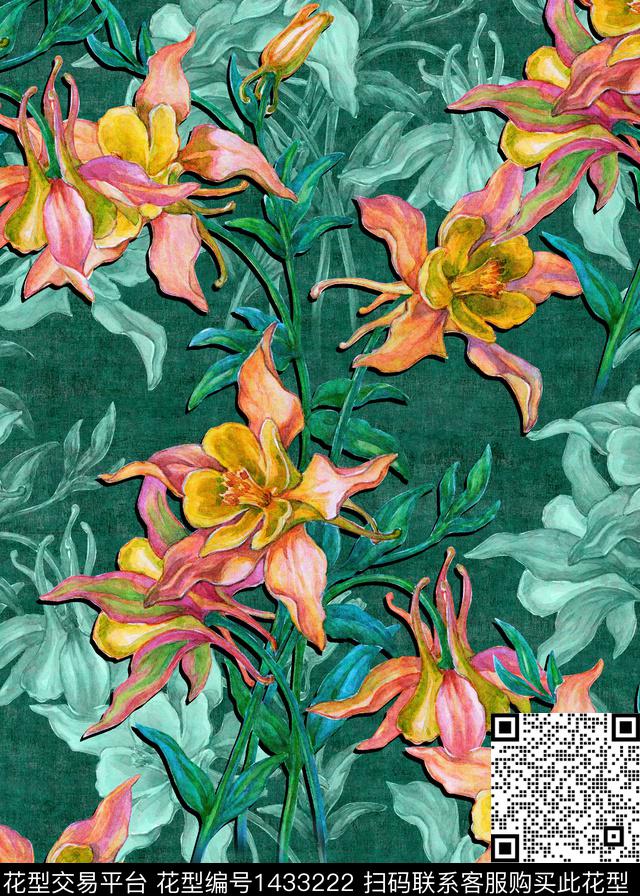 香云纱大牌风水彩花卉数码印花华亿平台下载（图片编号: 1433222） - 瓦栏（Walan）