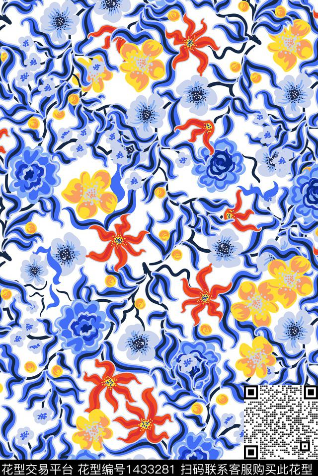 青花瓷旗袍大牌风数码印花华亿平台下载（图片编号: 1433281） - 瓦栏（Walan）