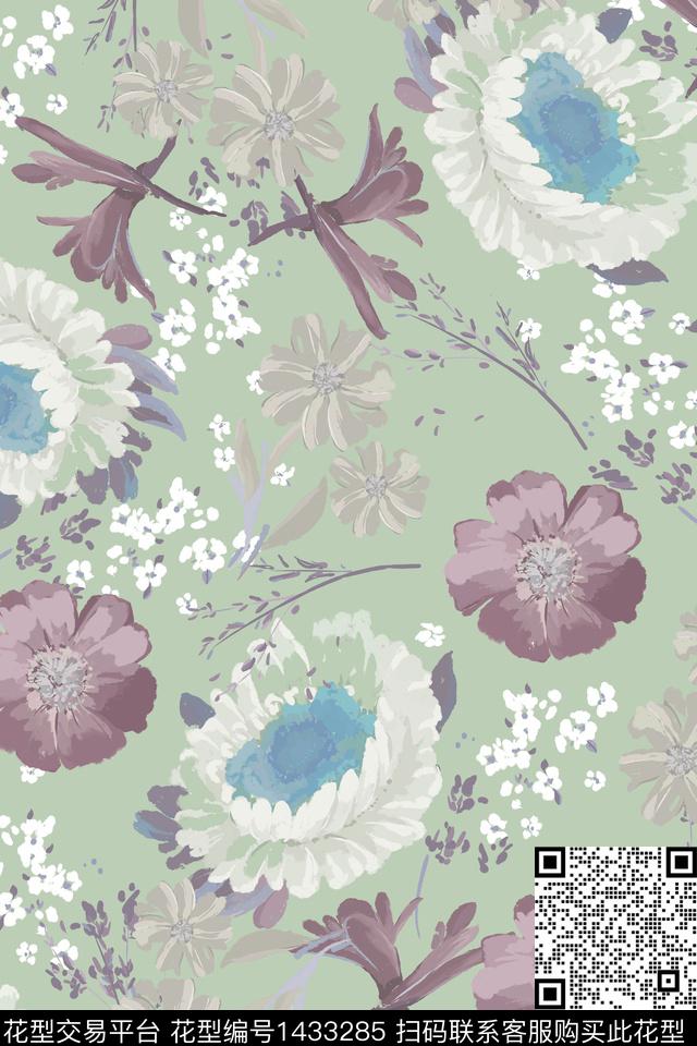 菊花复古花卉数码印花华亿平台下载（图片编号: 1433285） - 瓦栏（Walan）