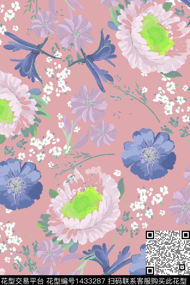 菊花复古花卉数码印花华亿平台下载（图片编号: 1433287） - 瓦栏（Walan）