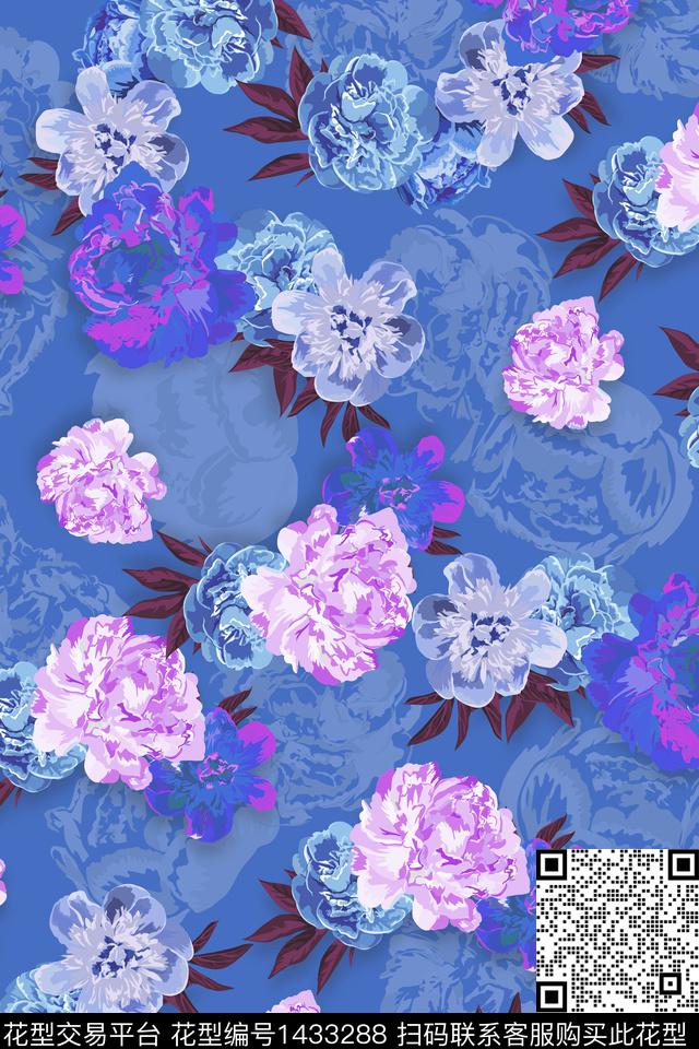 红花复古花卉数码印花华亿平台下载（图片编号: 1433288） - 瓦栏（Walan）