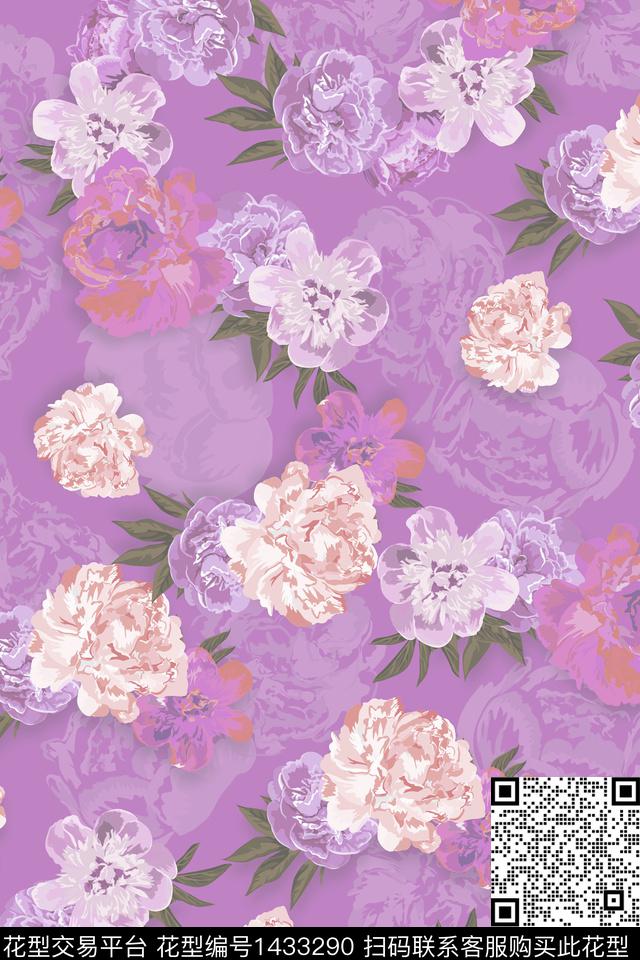红花复古花卉数码印花华亿平台下载（图片编号: 1433290） - 瓦栏（Walan）