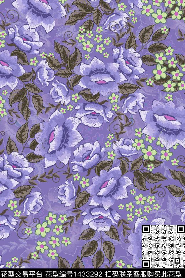 红花复古花卉数码印花华亿平台下载（图片编号: 1433292） - 瓦栏（Walan）