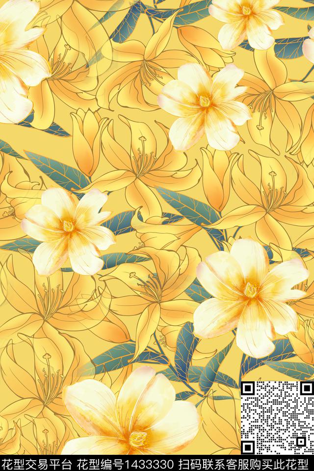 绿植树叶定位花扎染华亿平台数码印花华亿平台下载（图片编号: 1433330） - 瓦栏（Walan）