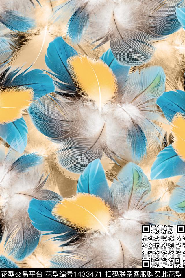 羽毛大牌风抽象数码印花华亿平台下载（图片编号: 1433471） - 瓦栏（Walan）